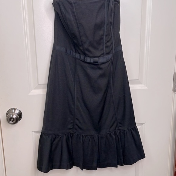WHBM Black Strapless Cocktail Dress Mini Corset Ruffle Hemline - Picture 3 of 16